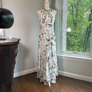 Sleeveless, Floral, Long Prom or Evening Gown w/ Beaded Neckline by Calvin Klein
